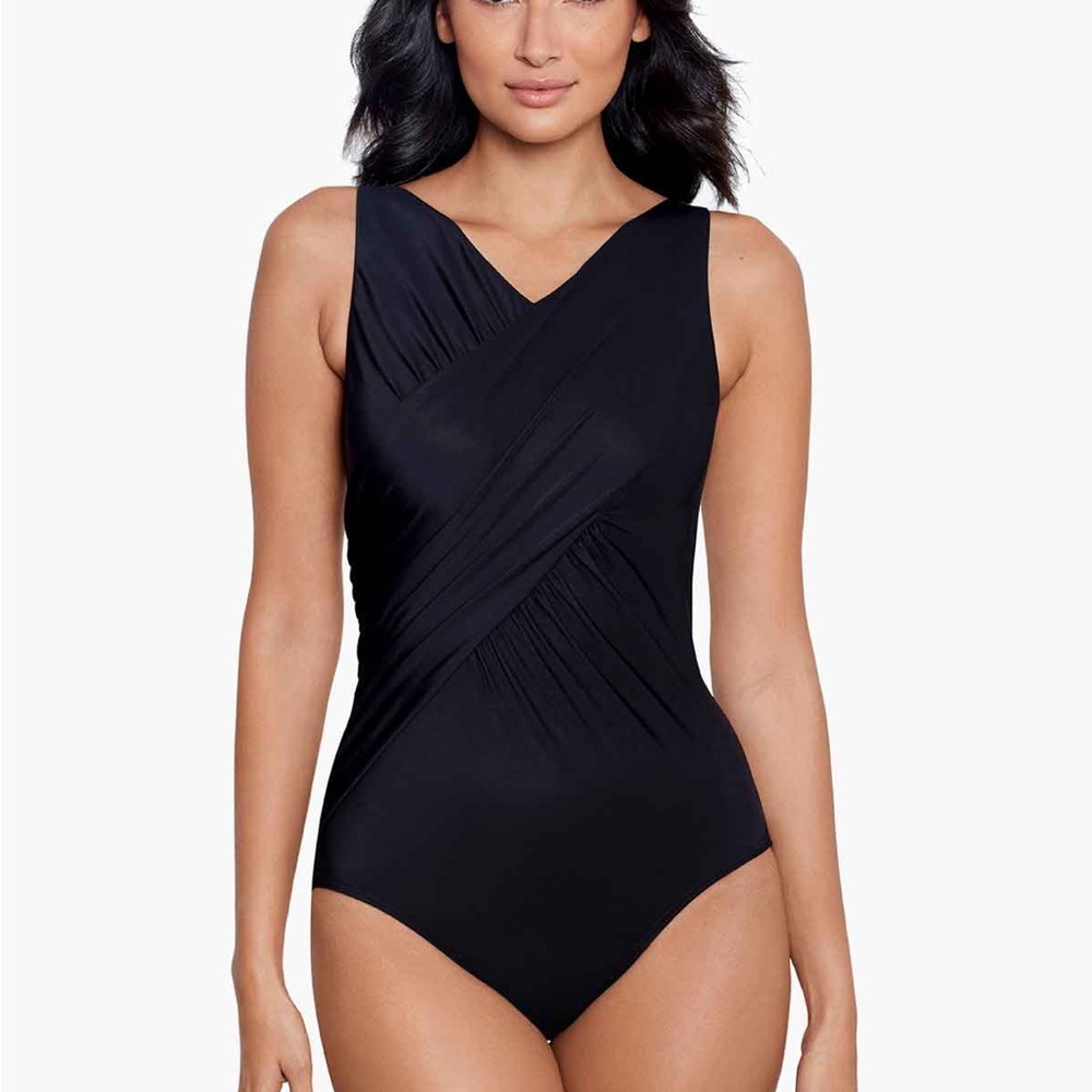 Miraclesuit Black Cross-Front Ruched One-Piece Swimsuit